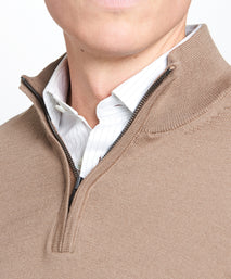 Camel Merino Wool Zip Neck Sweater