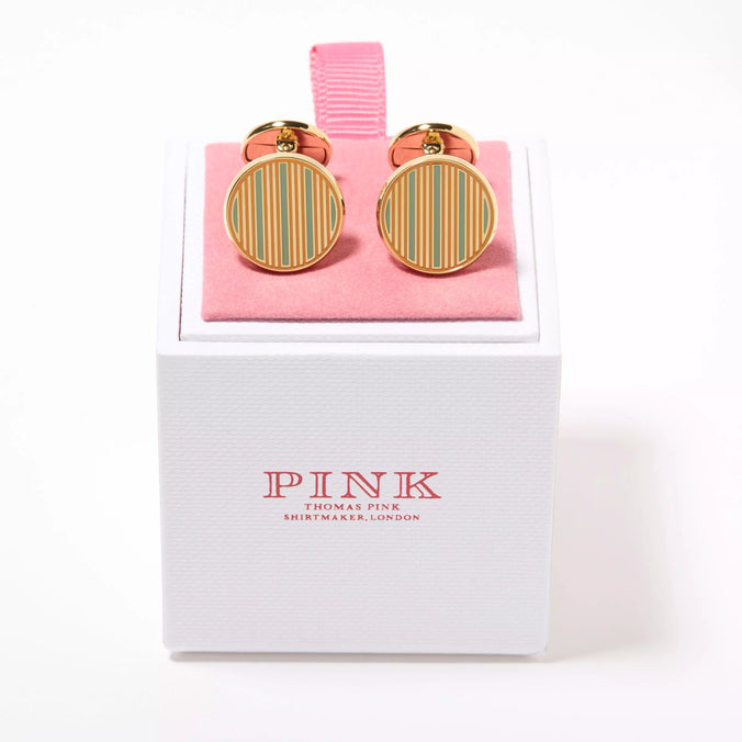 Orange & Green Enamel Striped Cufflinks