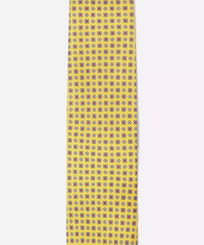 Yellow & Blue Small Biscuit Motif Silk Printed Tie