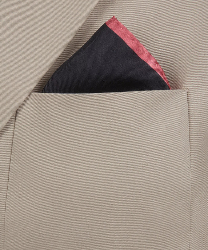 Navy Blue & Pink Silk Twill Woven Pocket Square