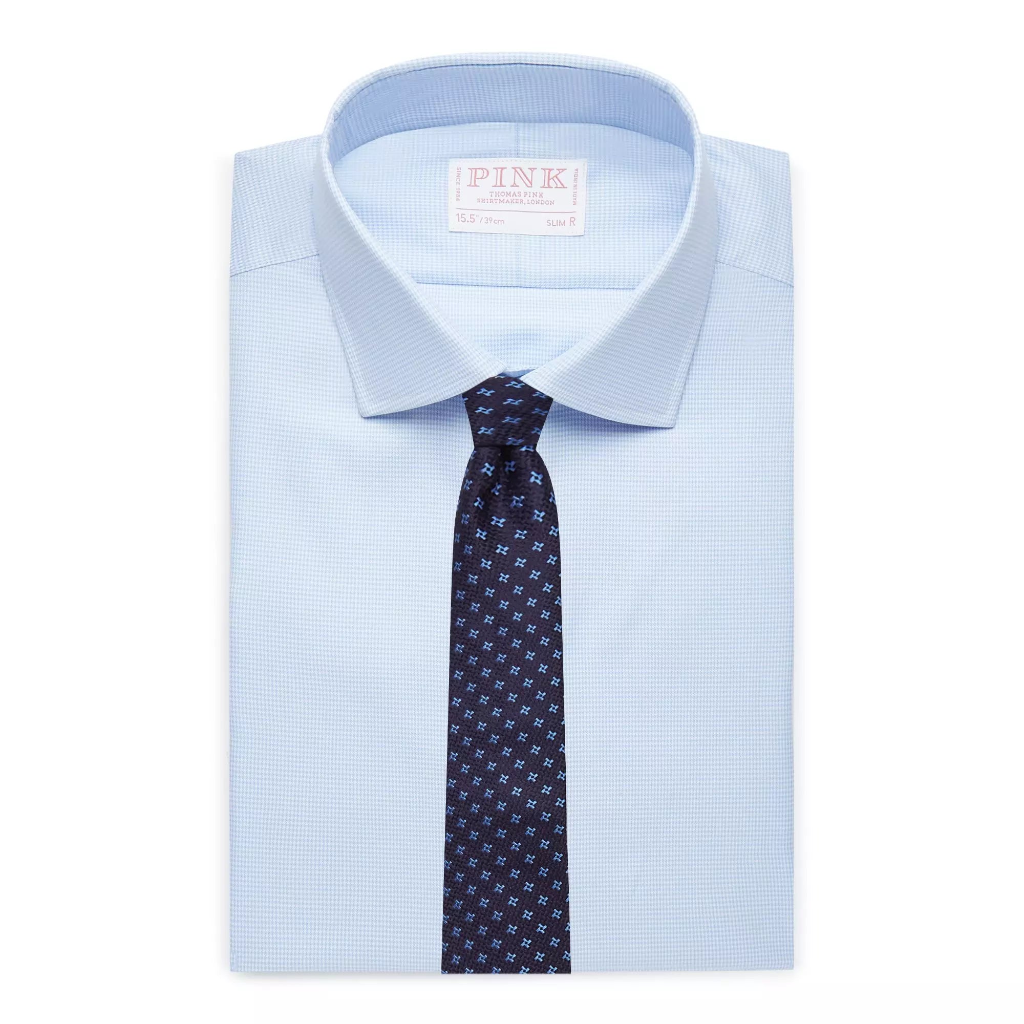 Pale Blue & White Slim Fit Royal Twill Puppytooth Formal Shirt