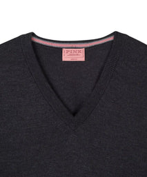 Grey Merino Wool V-Neck Sweater