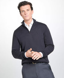 Grey Merino Wool Zip Neck Sweater