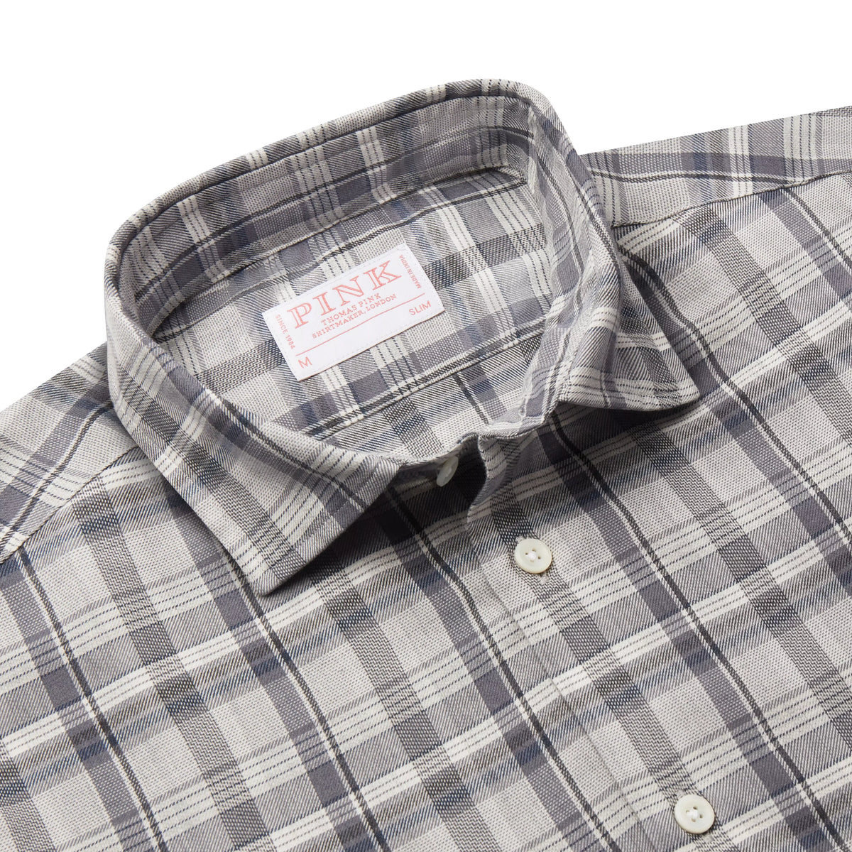 Pale Grey Slim Fit Smart Casual Balmoral Plaid Check Shirt