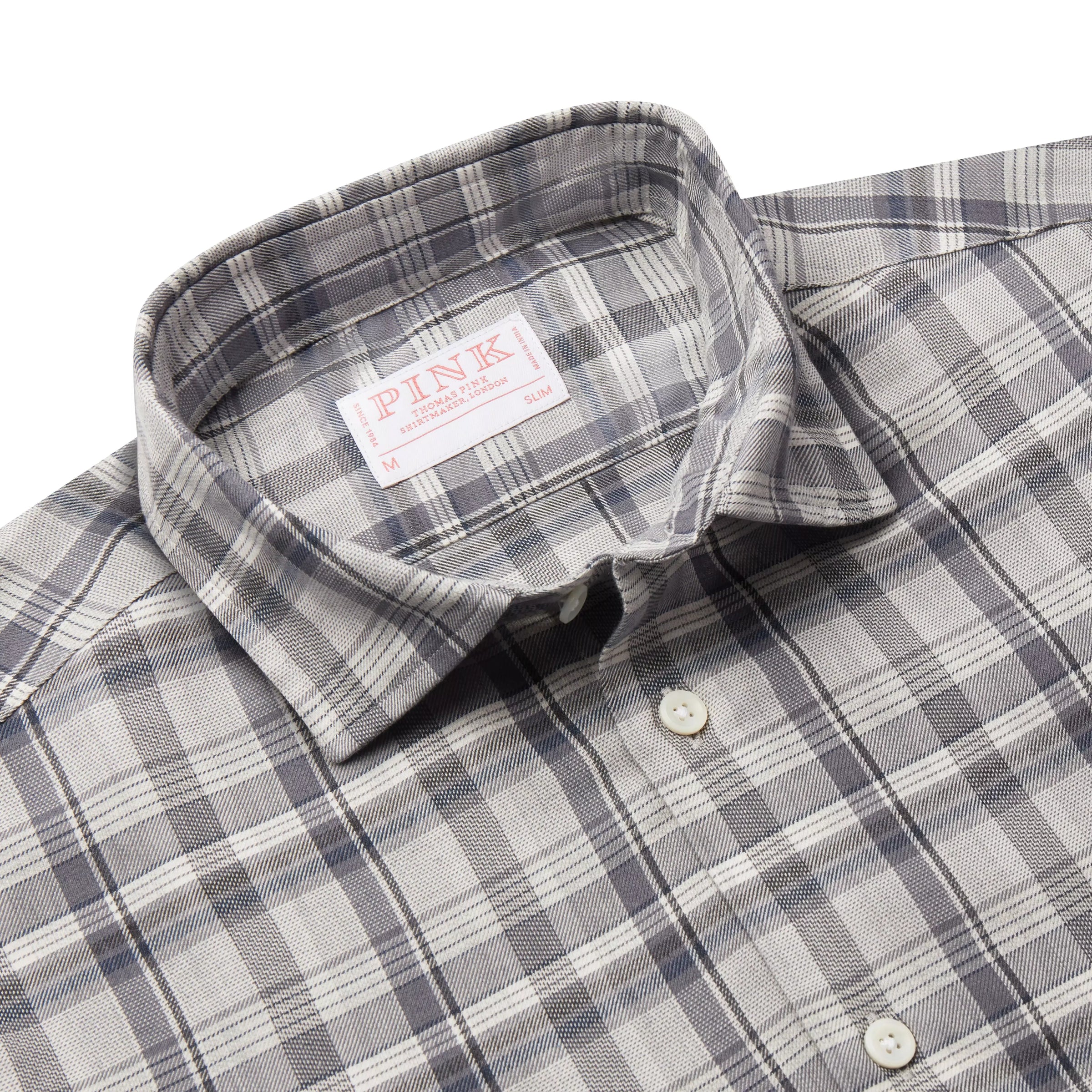 Pale Grey Slim Fit Smart Casual Balmoral Plaid Check Shirt