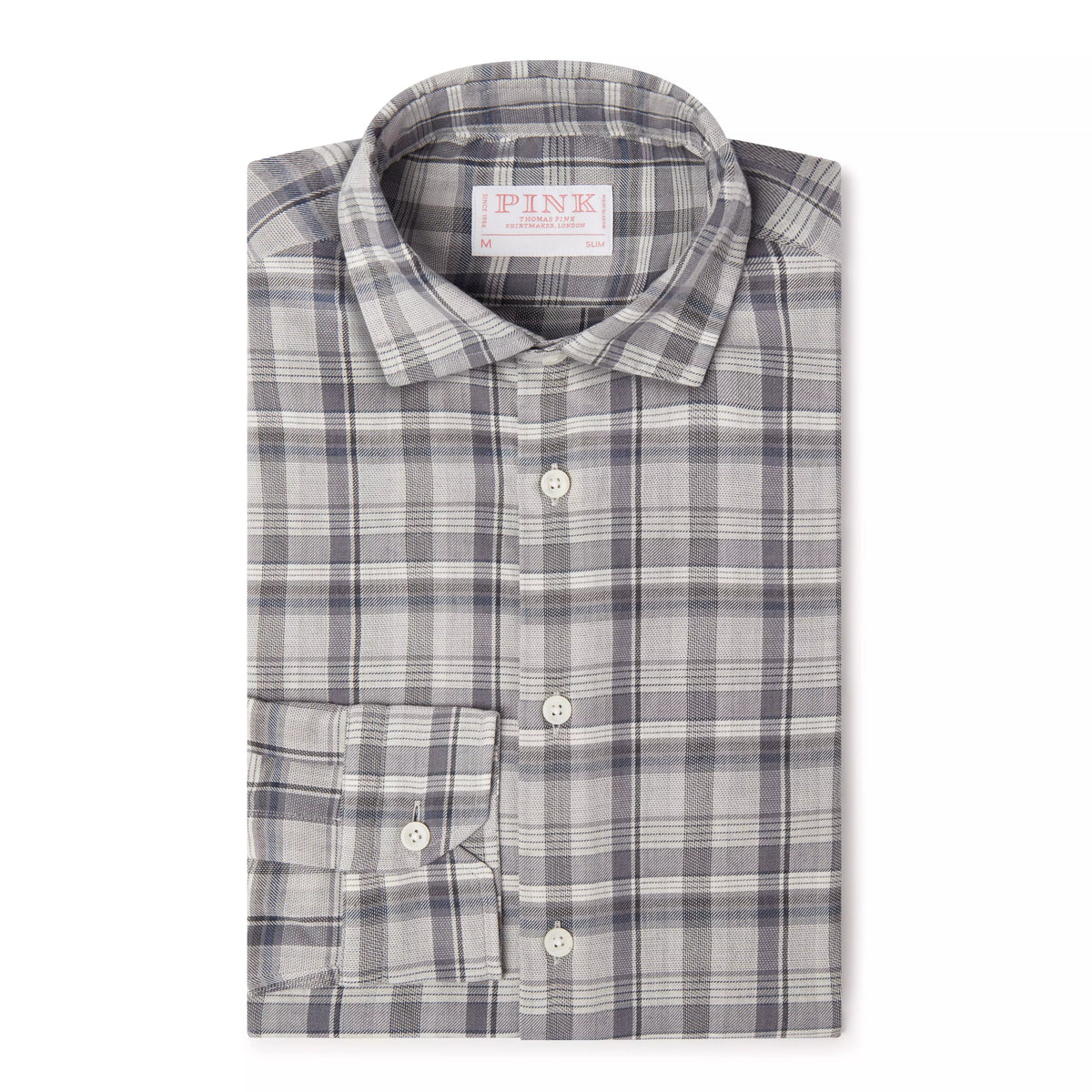 Pale Grey Slim Fit Smart Casual Balmoral Plaid Check Shirt