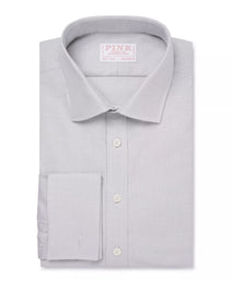 Pale Grey Tailored Fit Double Cuff Jacquard Micro Check Formal Shirt