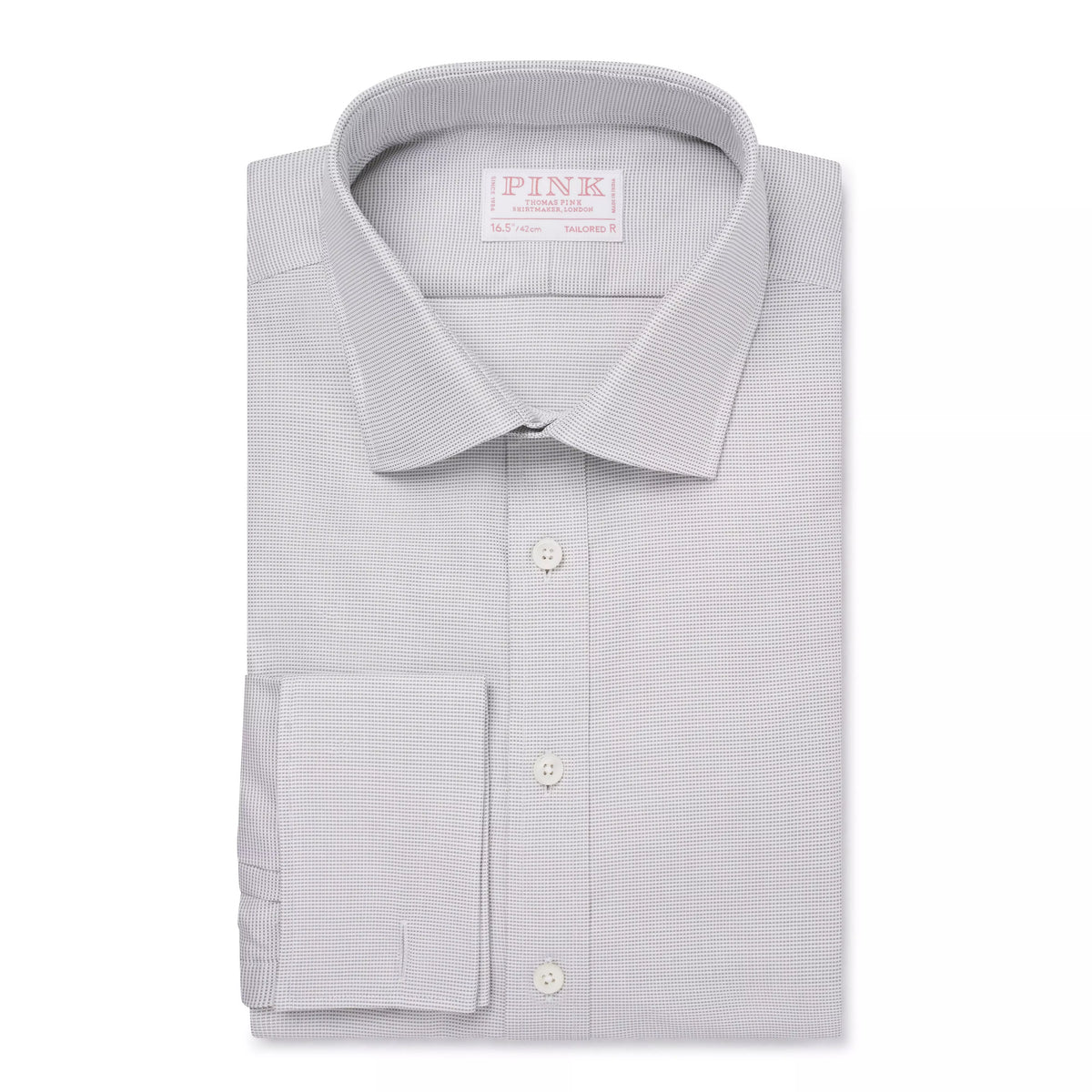 Pale Grey Tailored Fit Double Cuff Jacquard Micro Check Formal Shirt