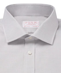 Pale Grey Tailored Fit Double Cuff Jacquard Micro Check Formal Shirt