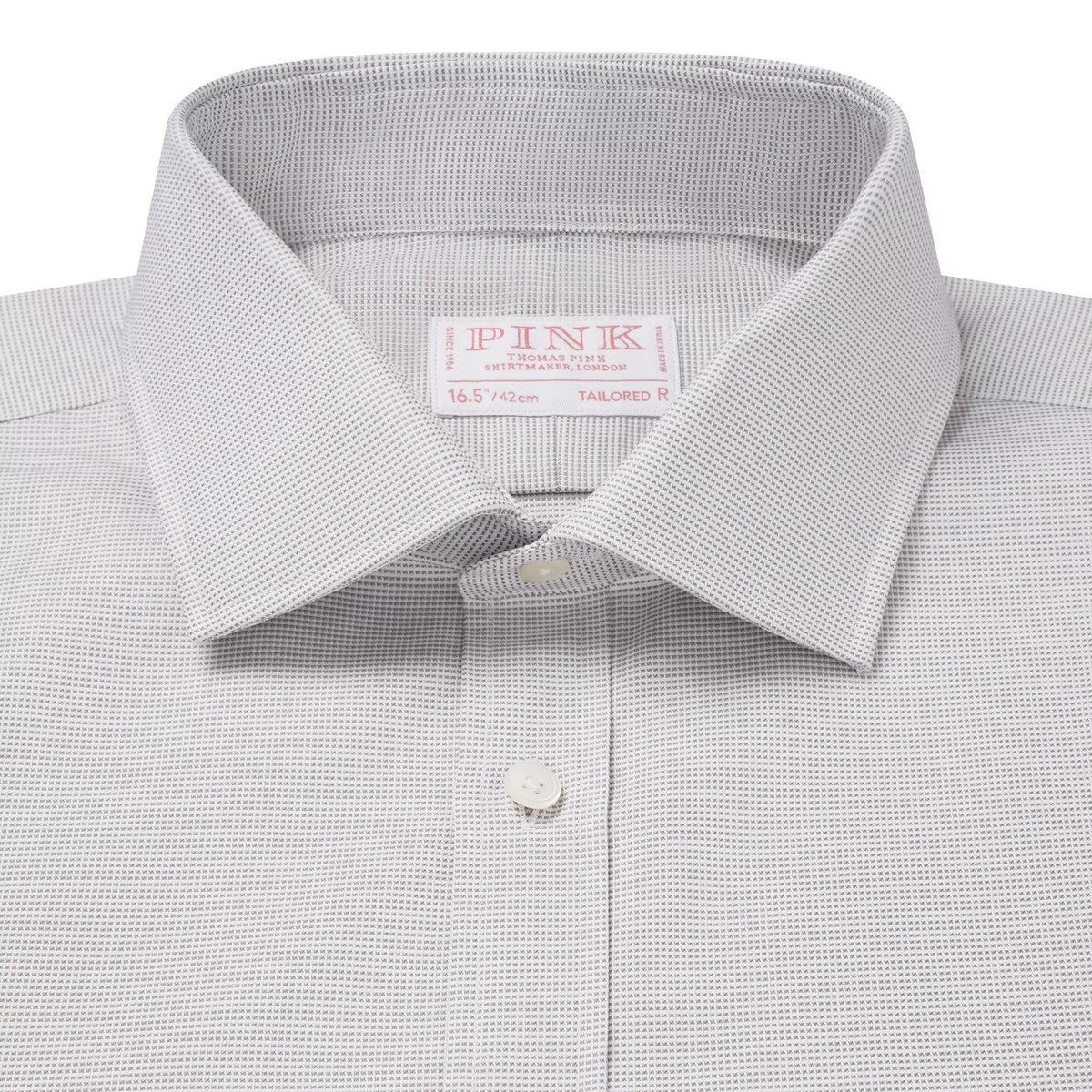 Pale Grey Tailored Fit Double Cuff Jacquard Micro Check Formal Shirt