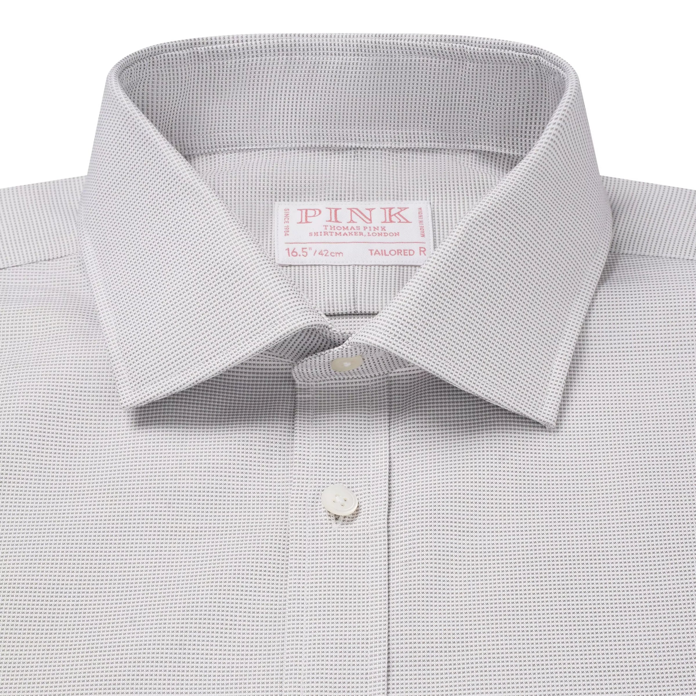 Pale Grey Tailored Fit Double Cuff Jacquard Micro Check Formal Shirt