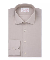 Beige & White Tailored Fit Cotton Mussoletta Formal Shirt