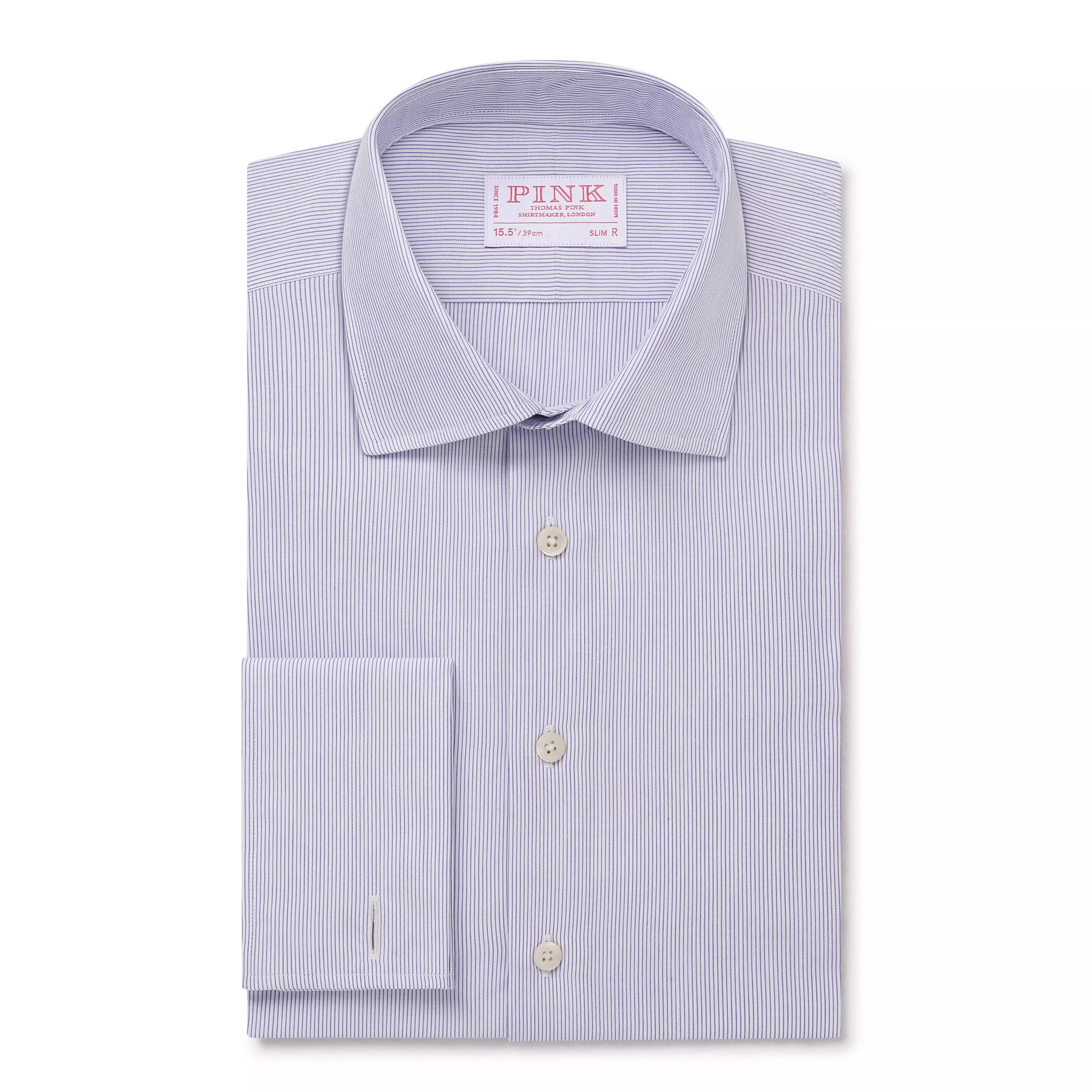 Deep Blue & White Slim Fit Double Cuff Pin Stripe Formal Shirt