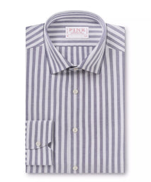 Navy Blue & White Slim Fit Smart Casual Striped Oxford Shirt