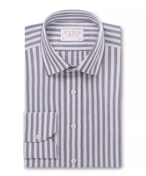 Navy Blue & White Classic Fit Smart Casual Striped Oxford Shirt